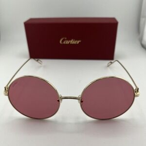 Cartier Sunglasses Unisex 56-21 Gold Pink Round Rim Metal Made In France